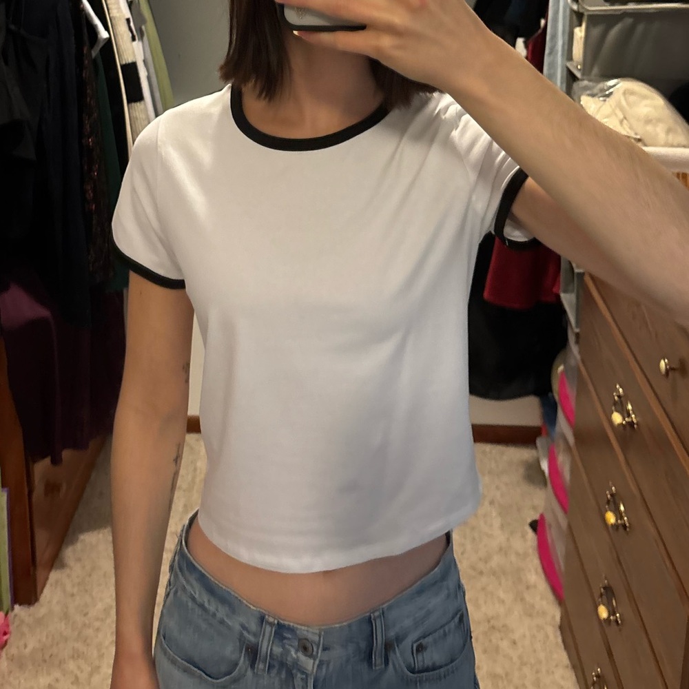 Cotton On White Tee with Black Accents